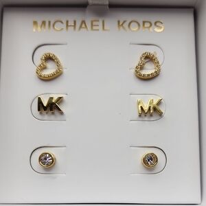 Michael Kors Gold-Tone Heart,‎ Logo And Stud Earrings Set